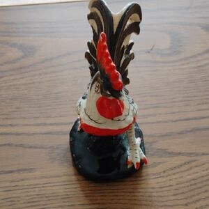 Glossy Ceramic Rooster Figurine in Red, Black & White